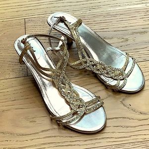 Unlisted by Kenneth Cole Gold and rhinestone dressy kitten heel sandal